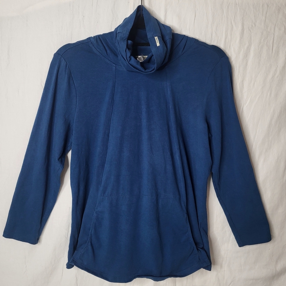 Zapelle Teal Blue 3/4 Sleeve Fitted Pocket Mask Tunic Top Size L 14